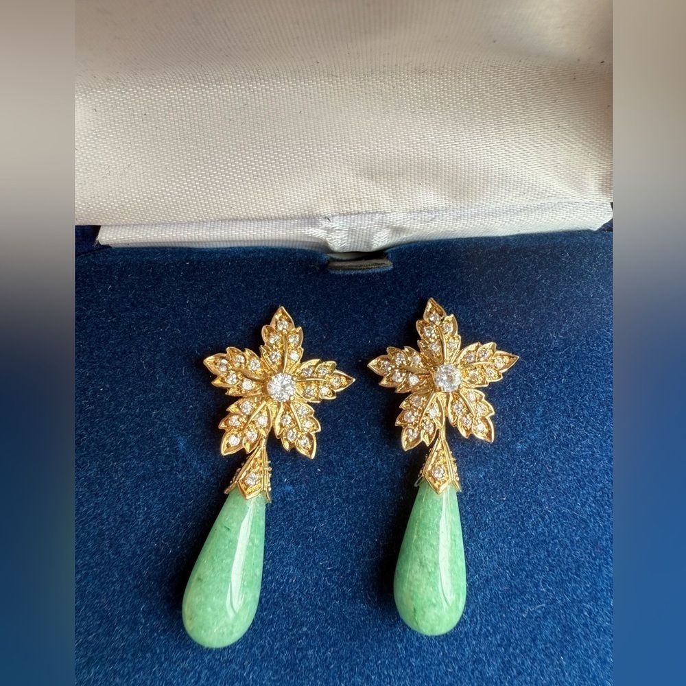 Camrose & Kross Dangle Aventurine & Swarovski Crystal Earrings with Box & COA